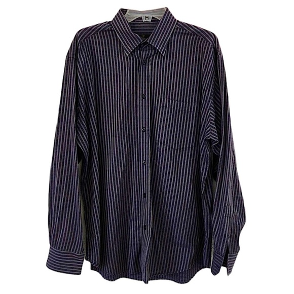 Bugatchi Navy and White Striped Long Sleeve Shirt Size Large - Picture 1 of 7